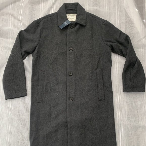 NWT Abercrombie & Fitch Men's Size S Wool-Blend Winter Long Coat Grey